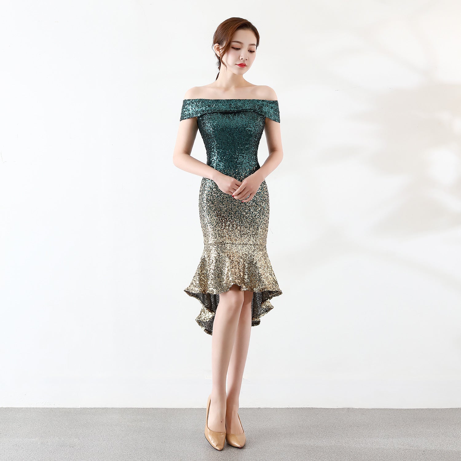 Wrapped See-Through L Gradient Sequins Bodycon Sexy Dress Wedding Formal Party Dress 7