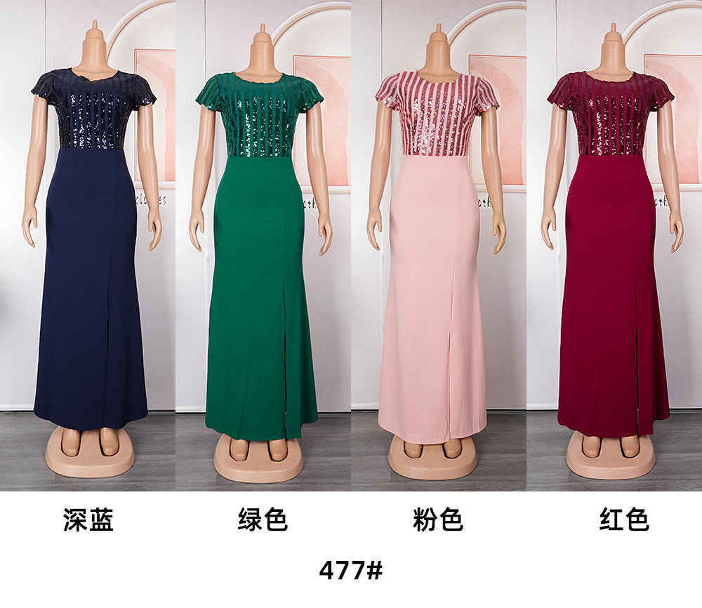 Plus Size African Dress Party Round Neck Solid Dress 12