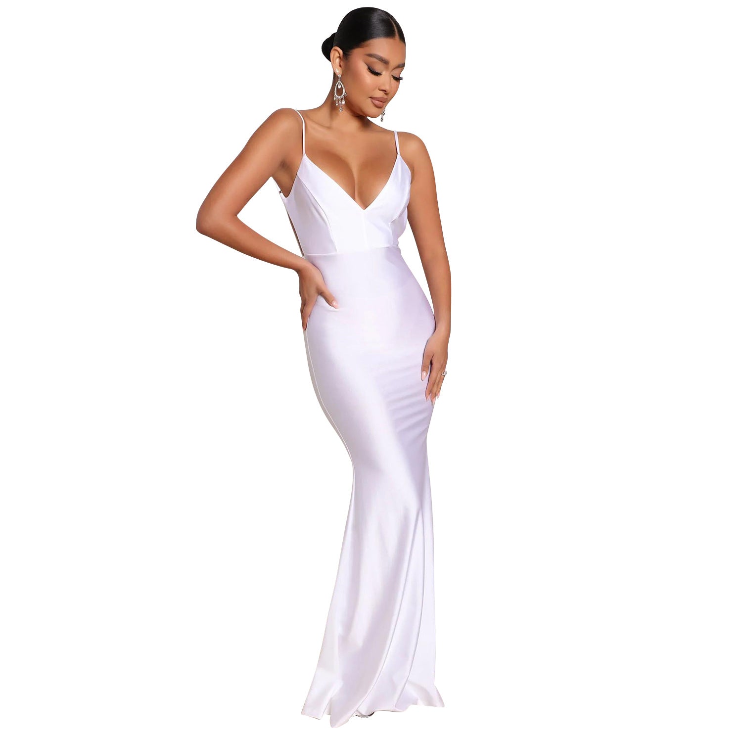 Women Sexy Sleeveless V-Neck Bodycon Long Fishtail Evening Dress 10