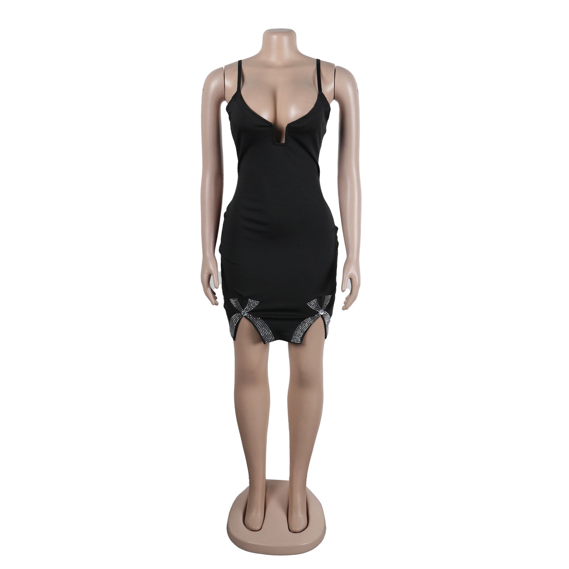 Sexy Bow-Embellished Beaded Slit Strap Bodycon Dress 21