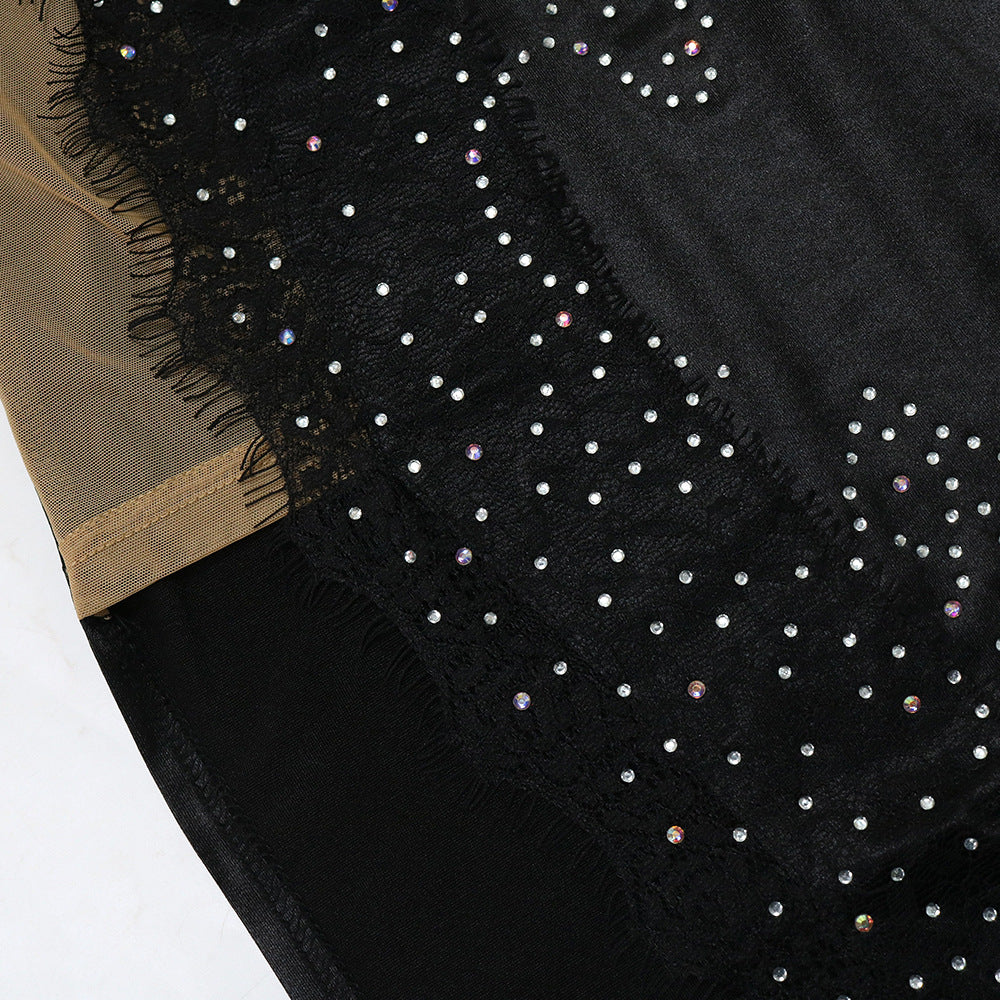 Sexy Solid Color Beaded Strap Irregular Party Dress Women Slit Long Gown 19