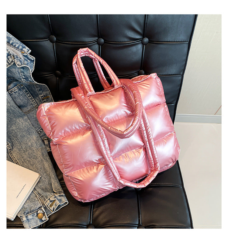 Cotton Down Bag Women's Checkered Shoulder Fashionable Handbag 22