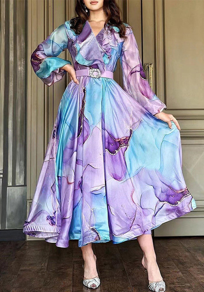 Plus Size Women Printed Turndown Collar Mesh Dress