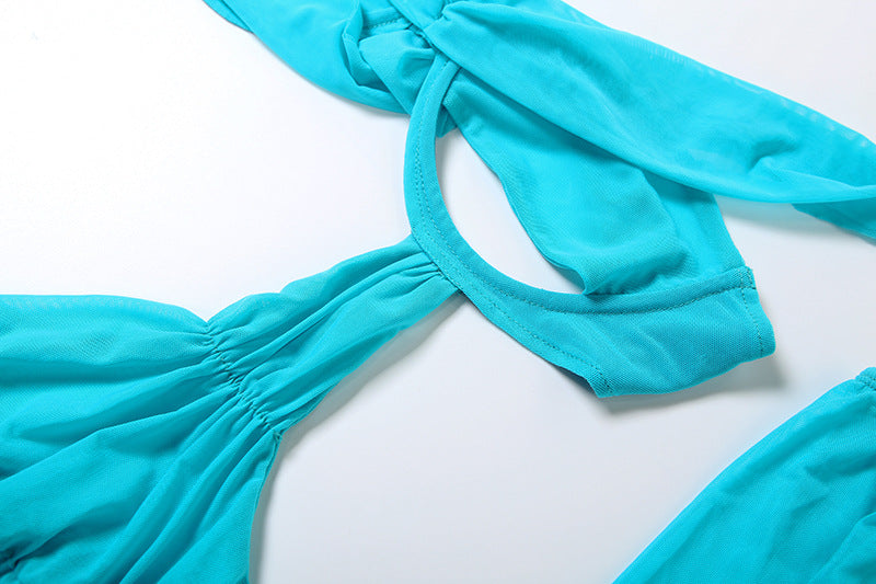 Autumn Sexy See-Through Irregular Low Back Lace-Up Bodycon Short Dress Women's Clothing 12