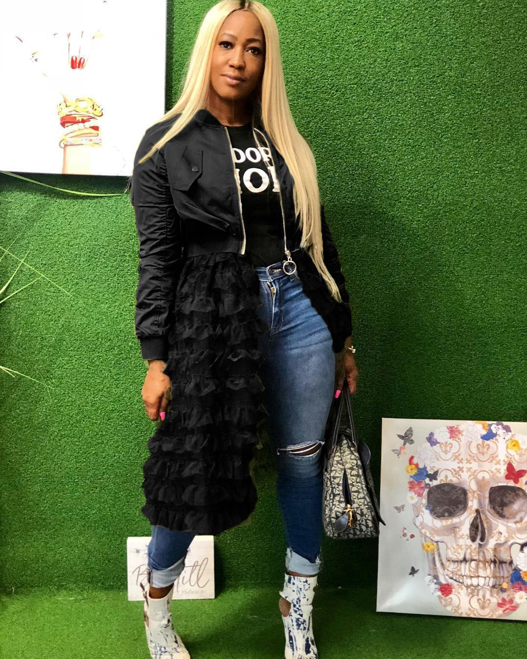 Fashionable Zipper Solid Color Mesh Lace Patchwork Jacket Coat 4