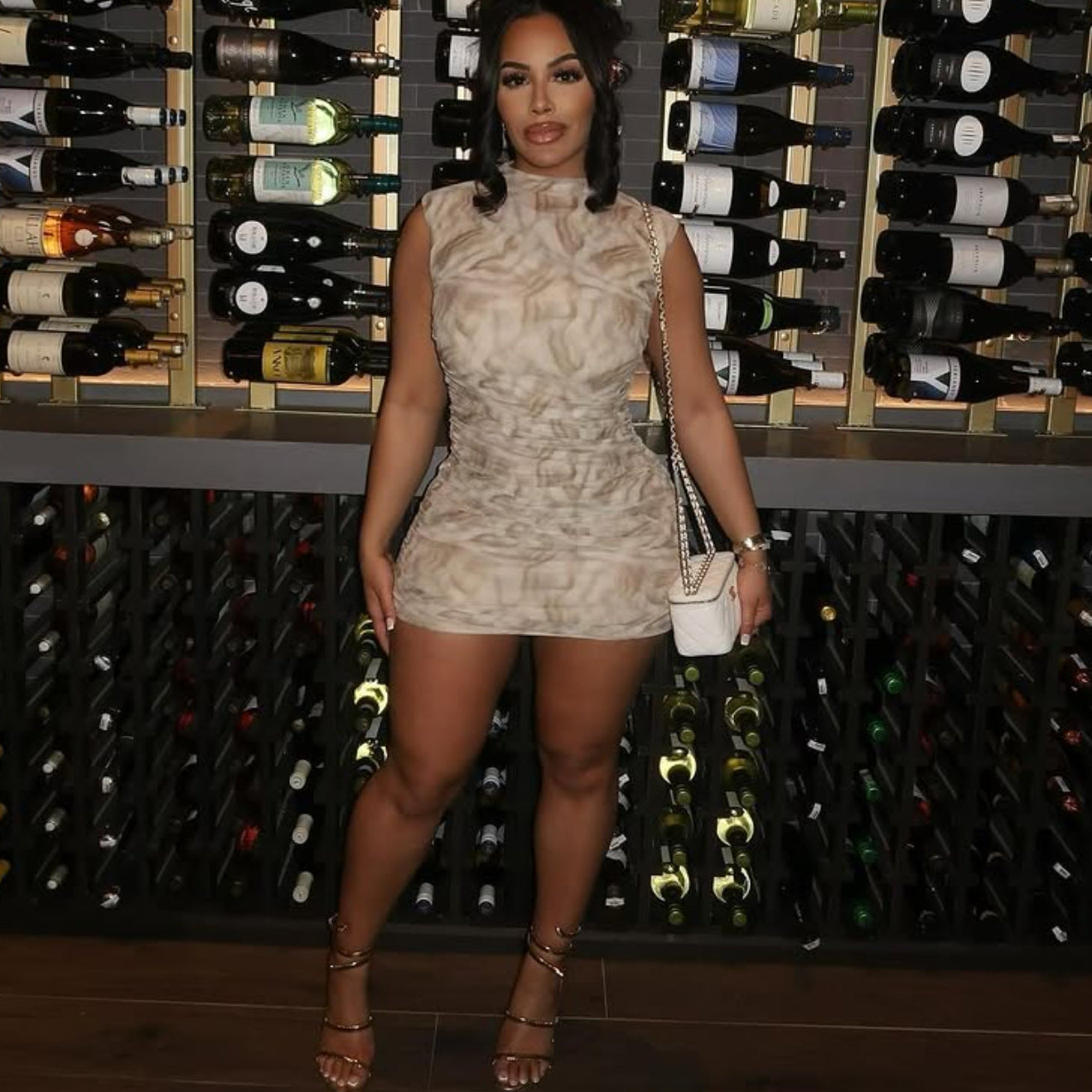 Women's Summer Pleated Sleeveless Printed Slim Waist Dress 4