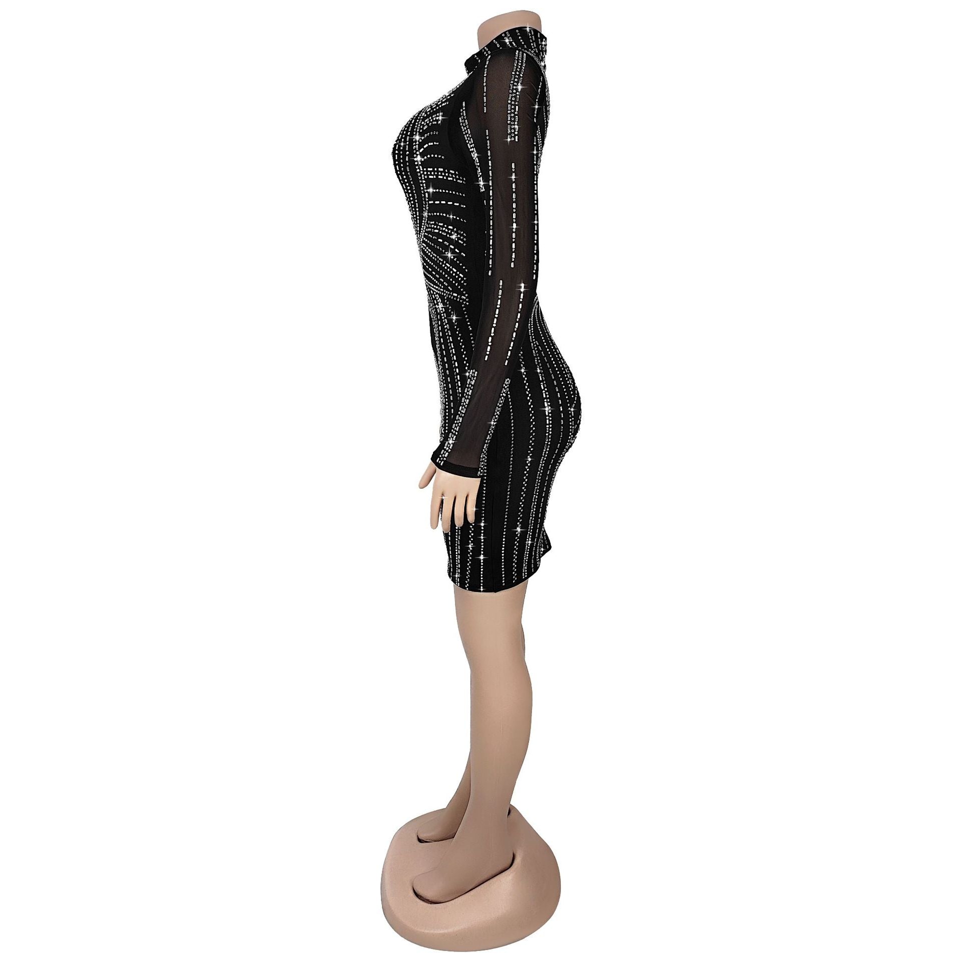 Women Sexy Mesh Beaded See-Through Dress 7