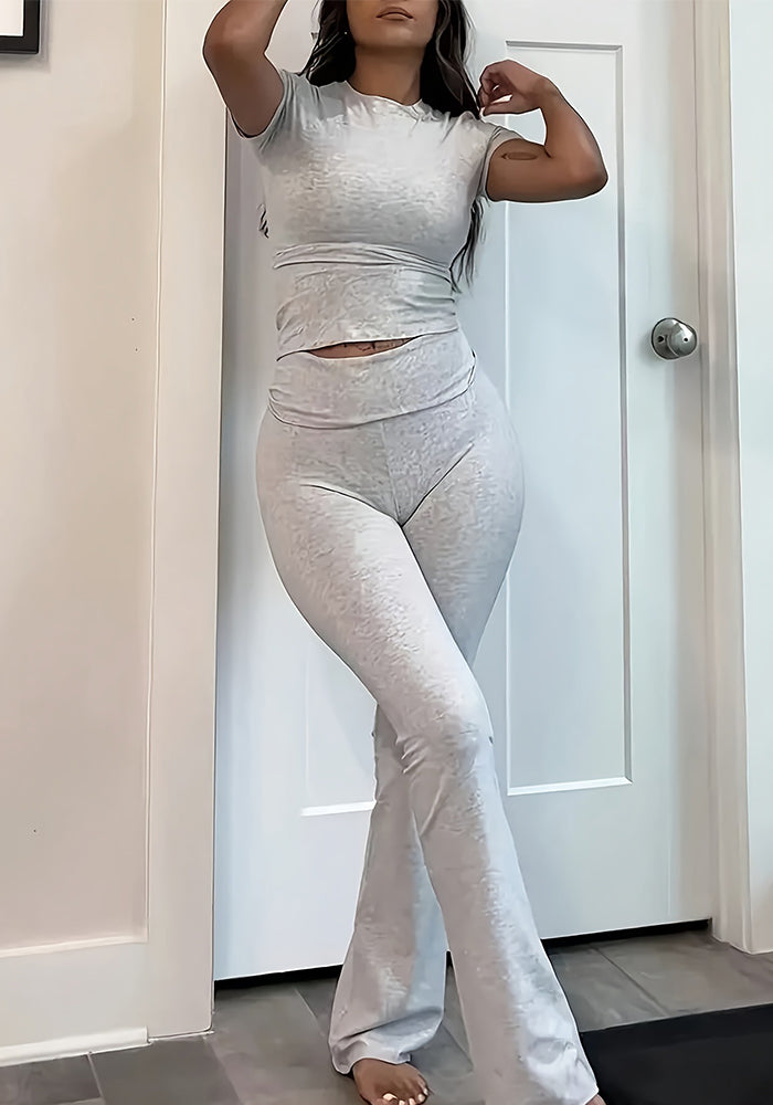 Autumn Women's Round Neck Short Sleeve Top Trousers Two-Piece Set