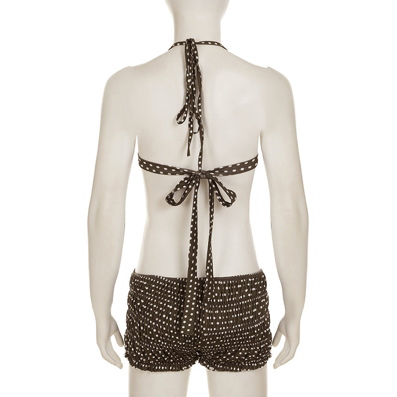 Sexy Low Back Lace-Up Swimsuit Polka Dot Bra and Boxer Bikini Set 9