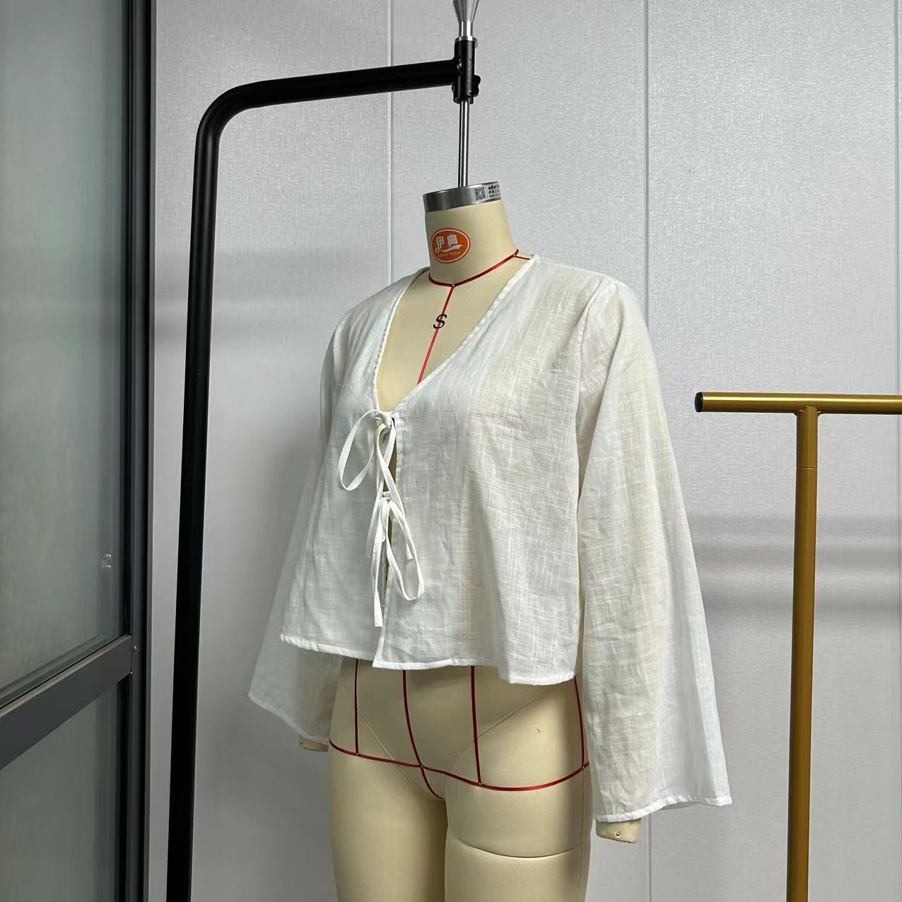 Women's Deep V Bell Bottom Sleeve Lace-Up Tops 11