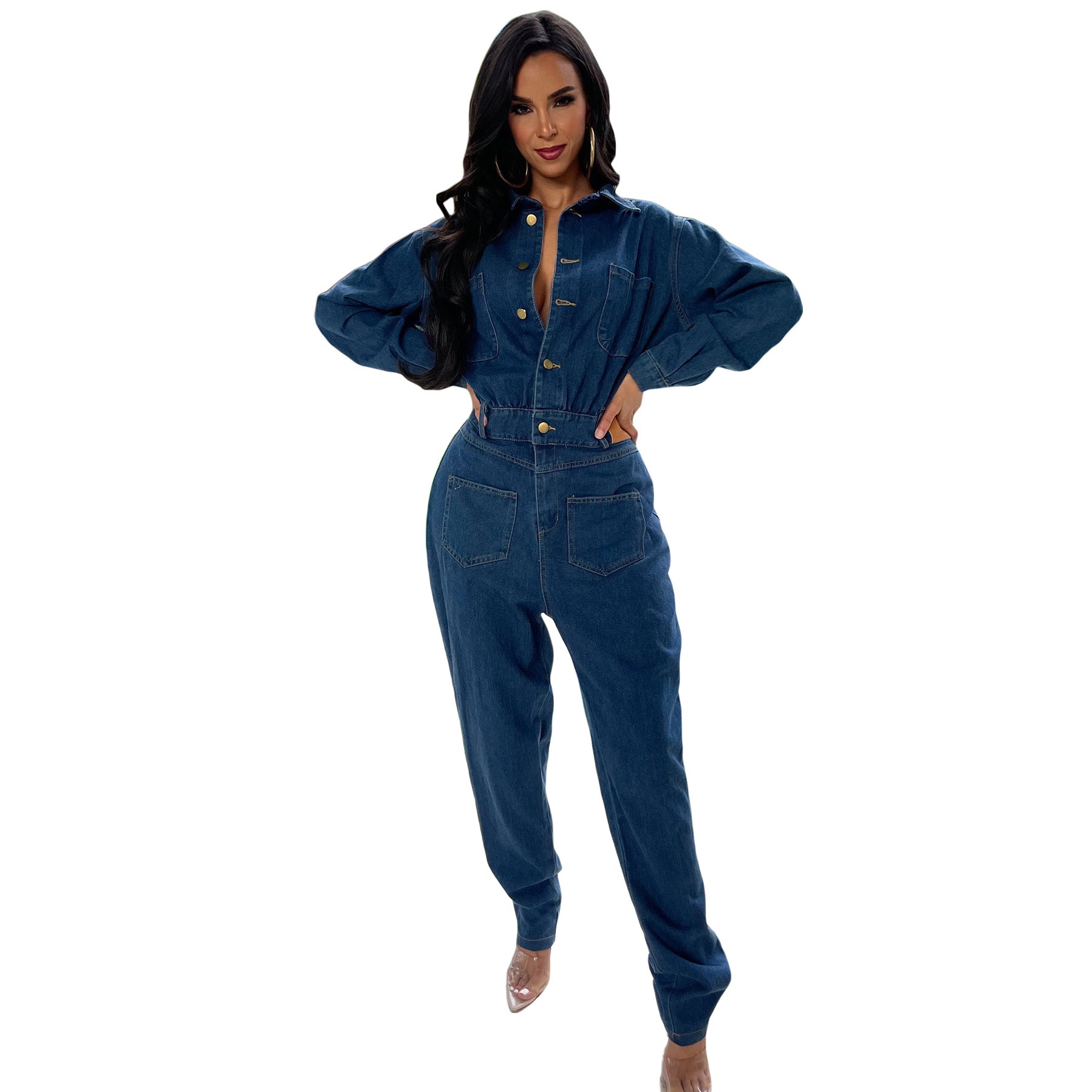 Women Stretch Wash Denim Jumpsuit 5