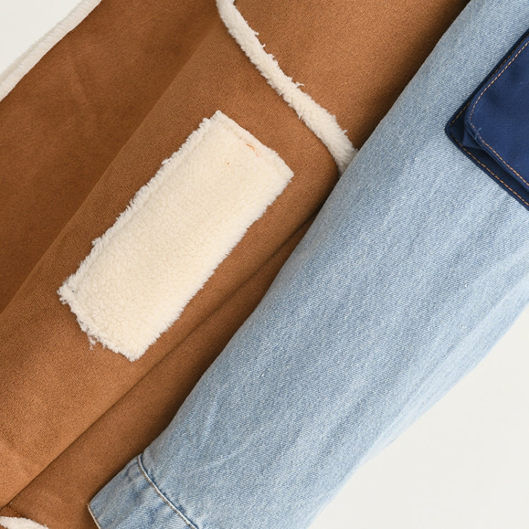 Winter Blue Denim Patch Fleece Full Sleeves Thick Long Coat 15