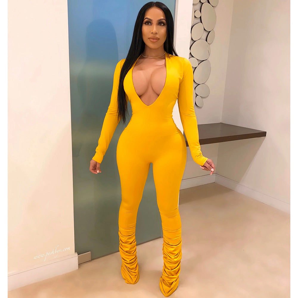 Women Solid V Neck Jumpsuit 13