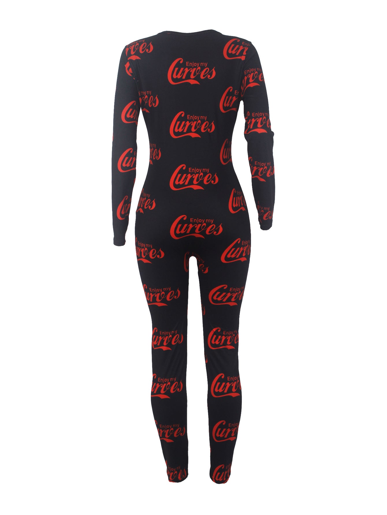 Women's Sexy Fashion Pattern Print Deep V-Neck Long Sleeve Tight Slim Jumpsuit 43