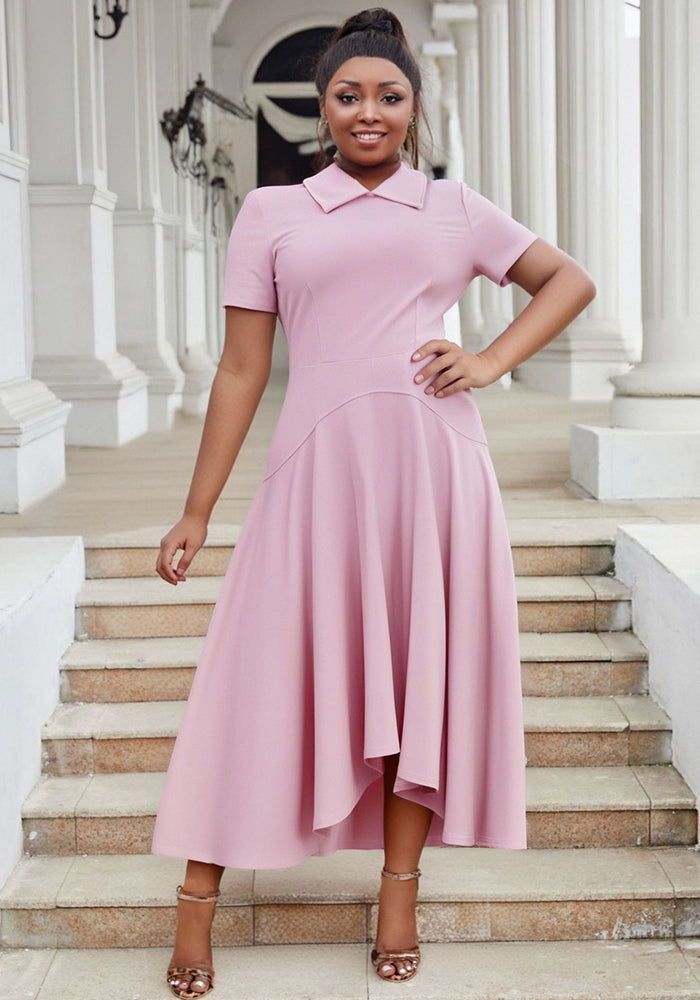 Plus Size Women Turndown Collar Irregular Elegant Dress