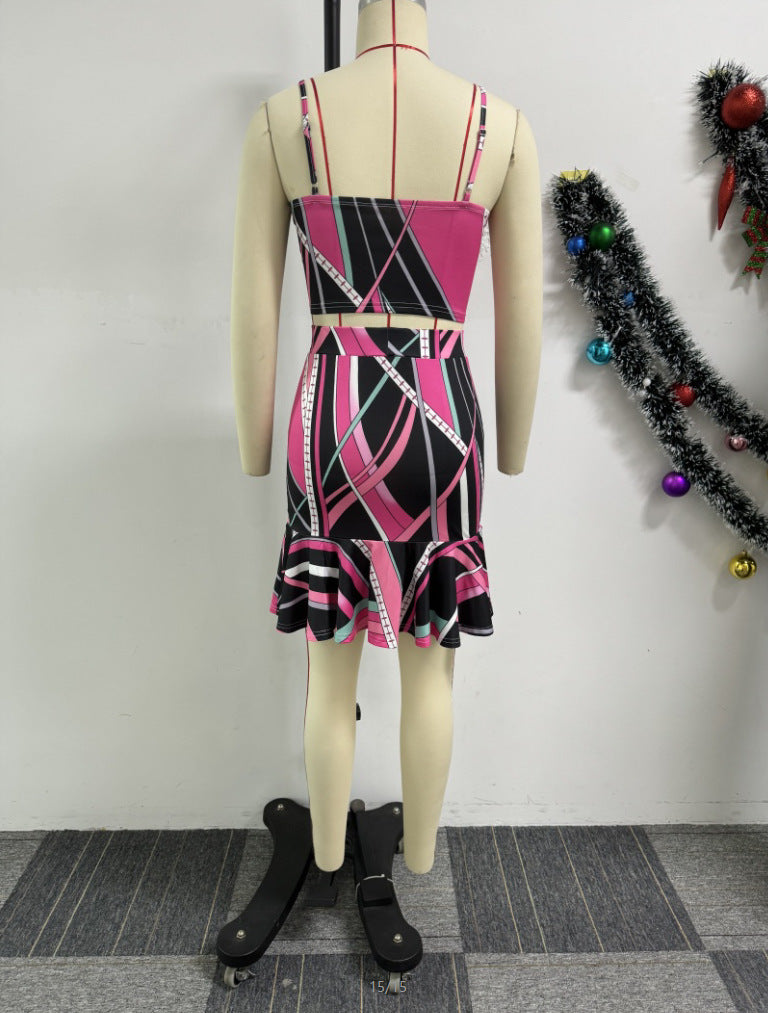 Women Suspender Print Top and Bodycon Skirt 2-piece Set 5