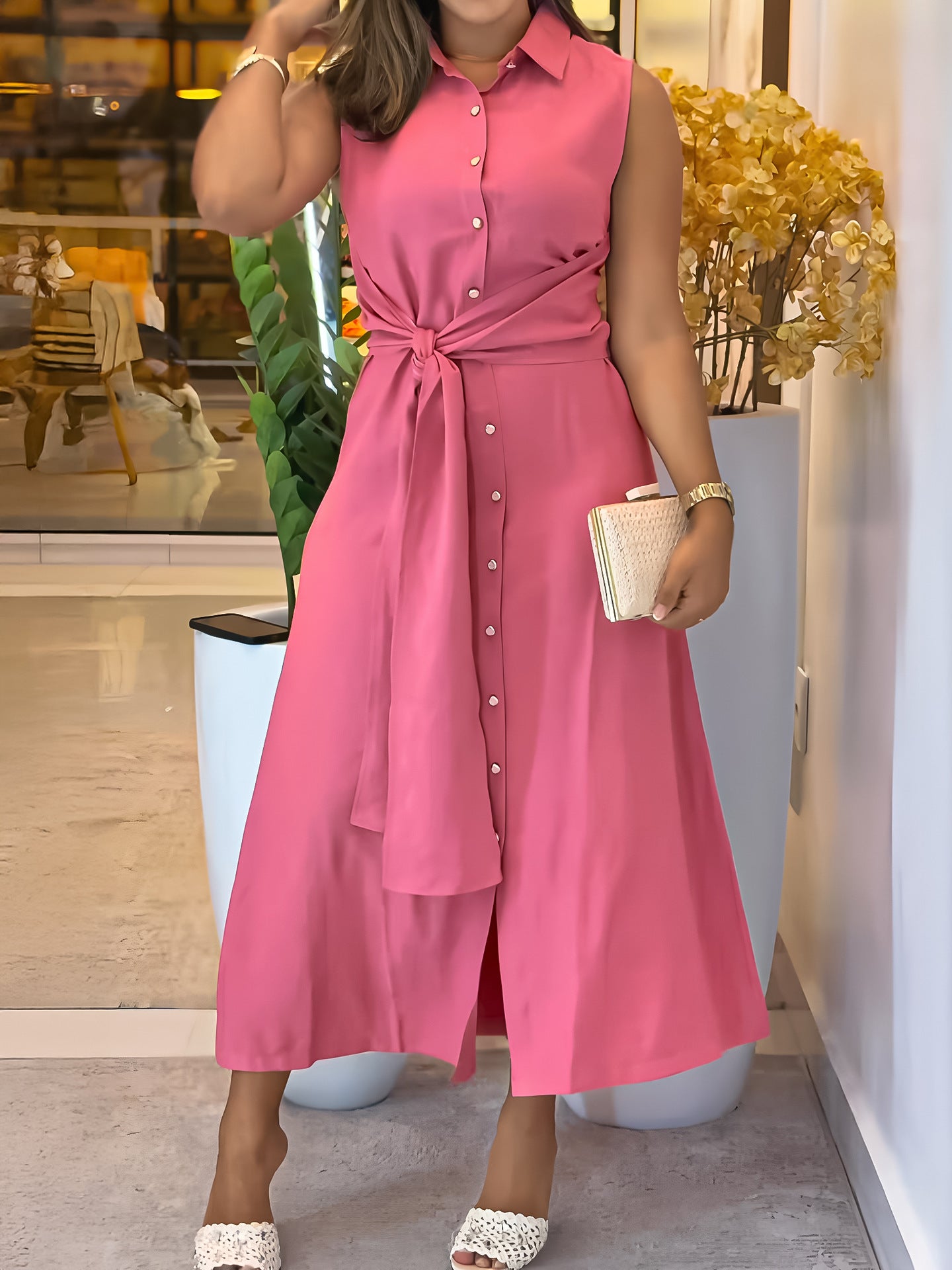 Women Solid Casual Lace-Up Dresses 3