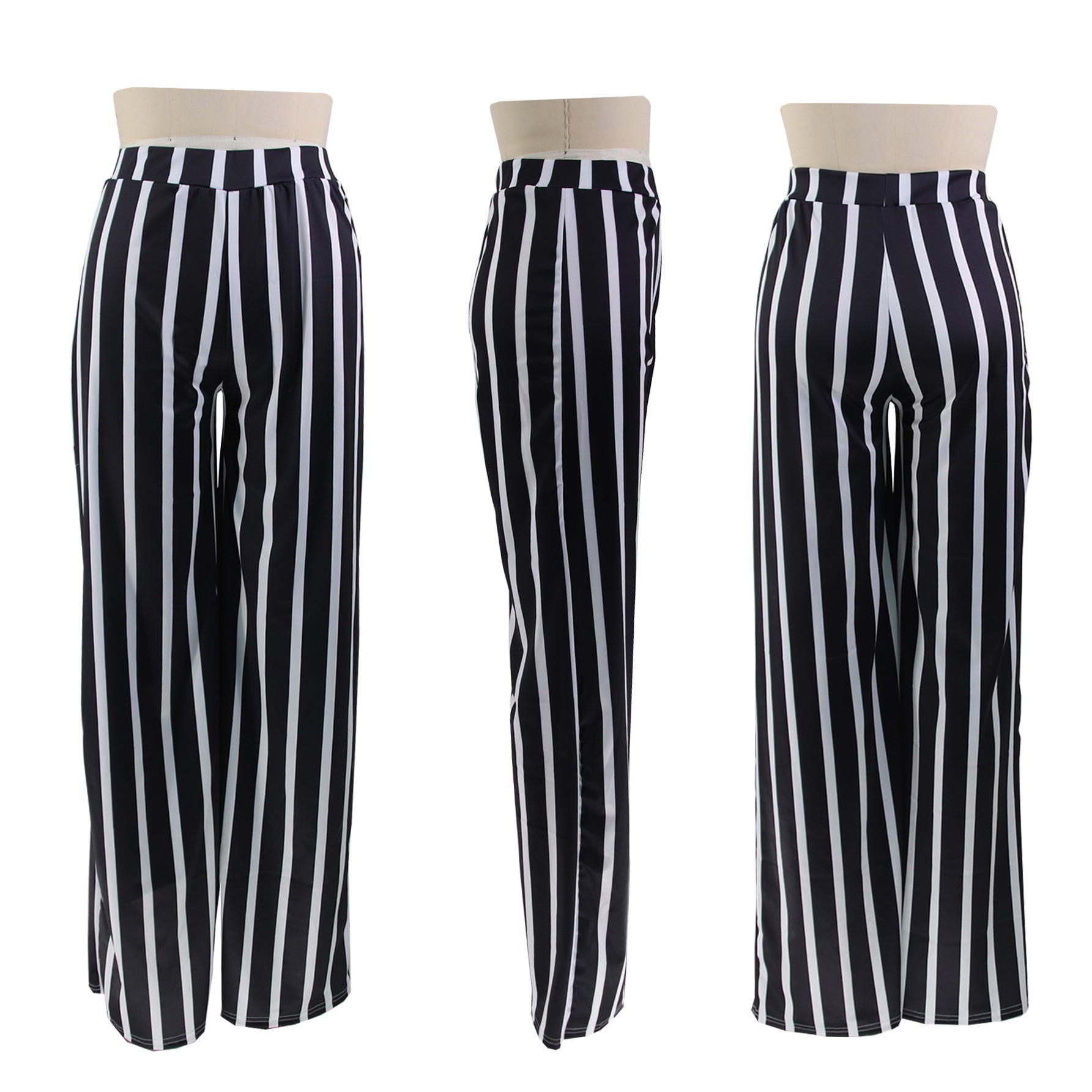Women's Striped Print Loose Wide Leg Pants Straight High Waist Slim Fit Casual Pants 11