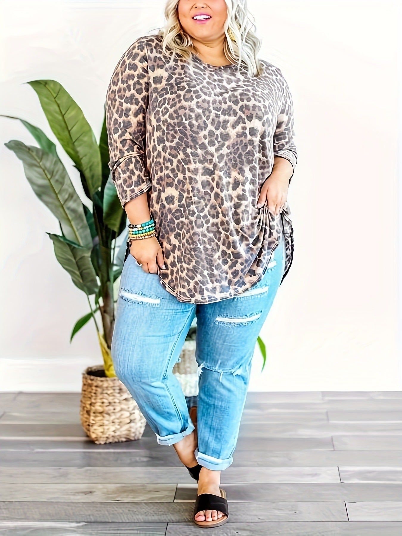 Printed Long Sleeve Plus Size Loose Top 8