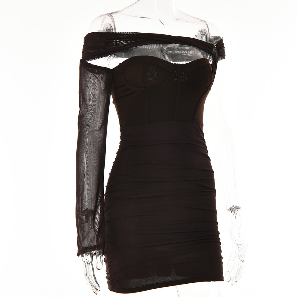 Women Sexy One Shoulder Sleeve Backless Strapless Dress 14