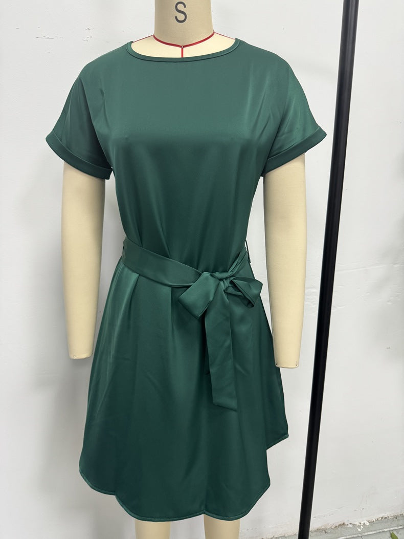 Women Lace-up Waist Short Sleeve Dress 10