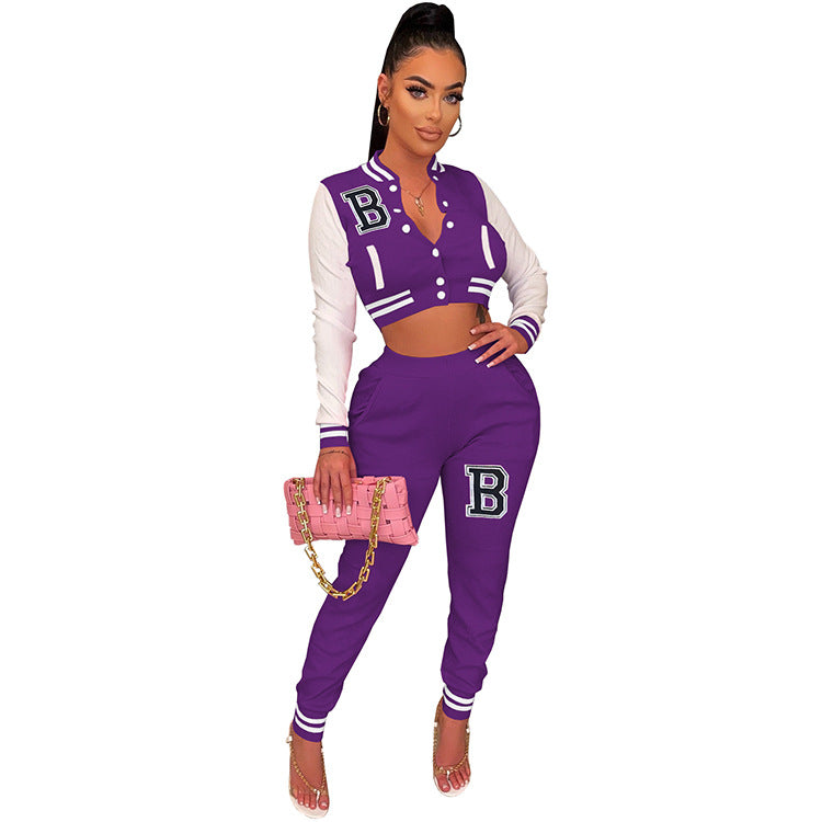 Women's Letter Print Casual Two-Piece Patchwork Tracksuit 10