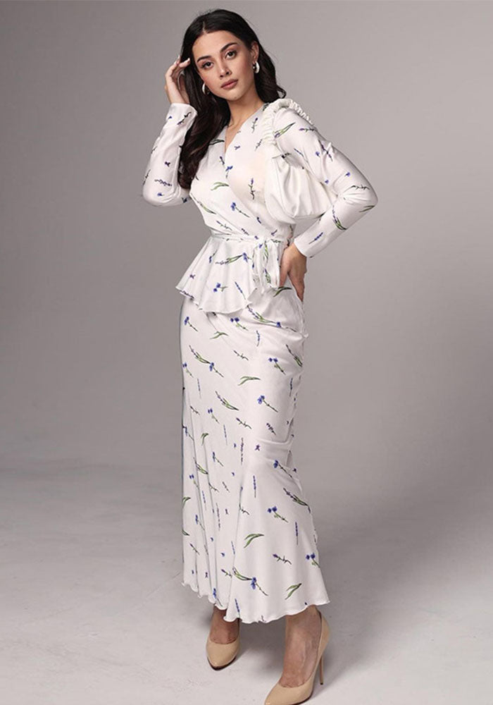 Women 's Spring V-Neck Printed High Waist Long Bodycon Dress