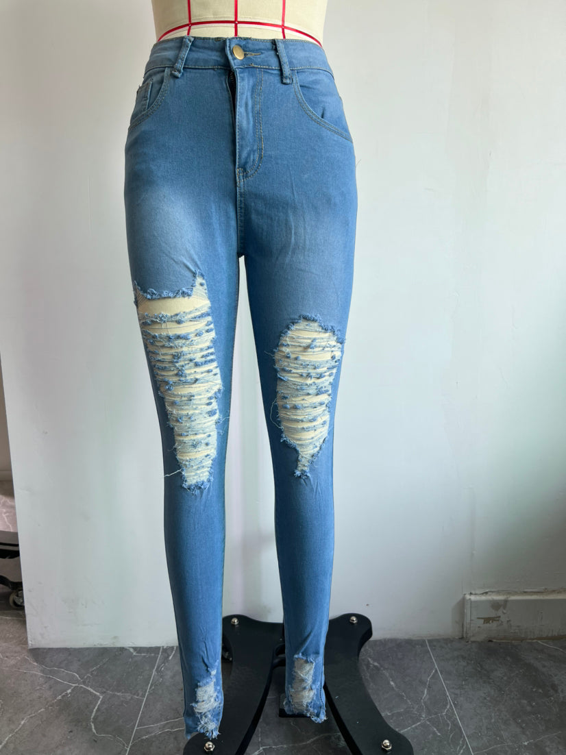 Women's Ripped Denim Tight Pants 7