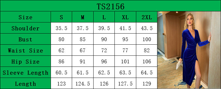 Women Sexy Leg-Exposing Long Sleeve Velvet Dress 13