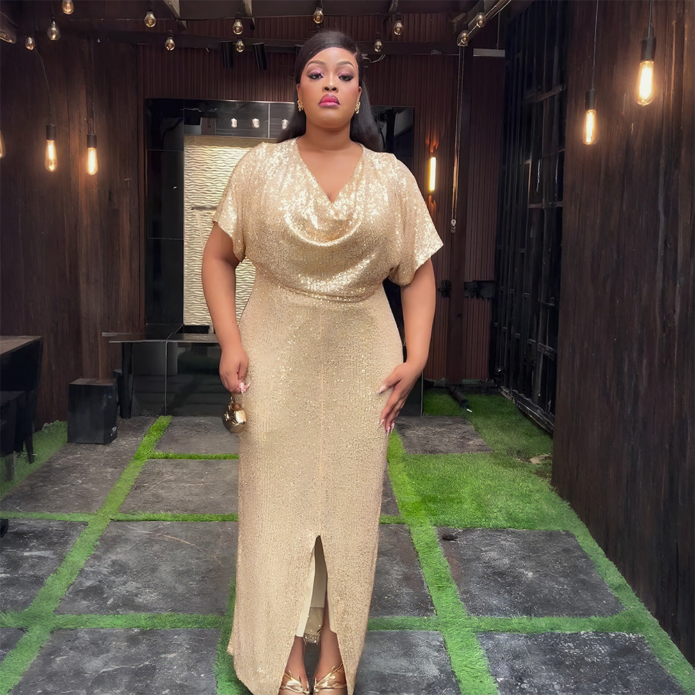 Evening Gown Formal Party African Fashion Sequin Plus Size Women's Chic Dress 4