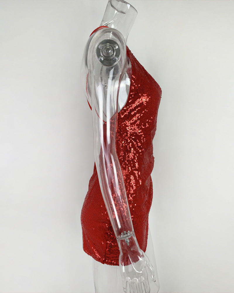 Women's Spring V-Neck Sequin Strap Dress 5