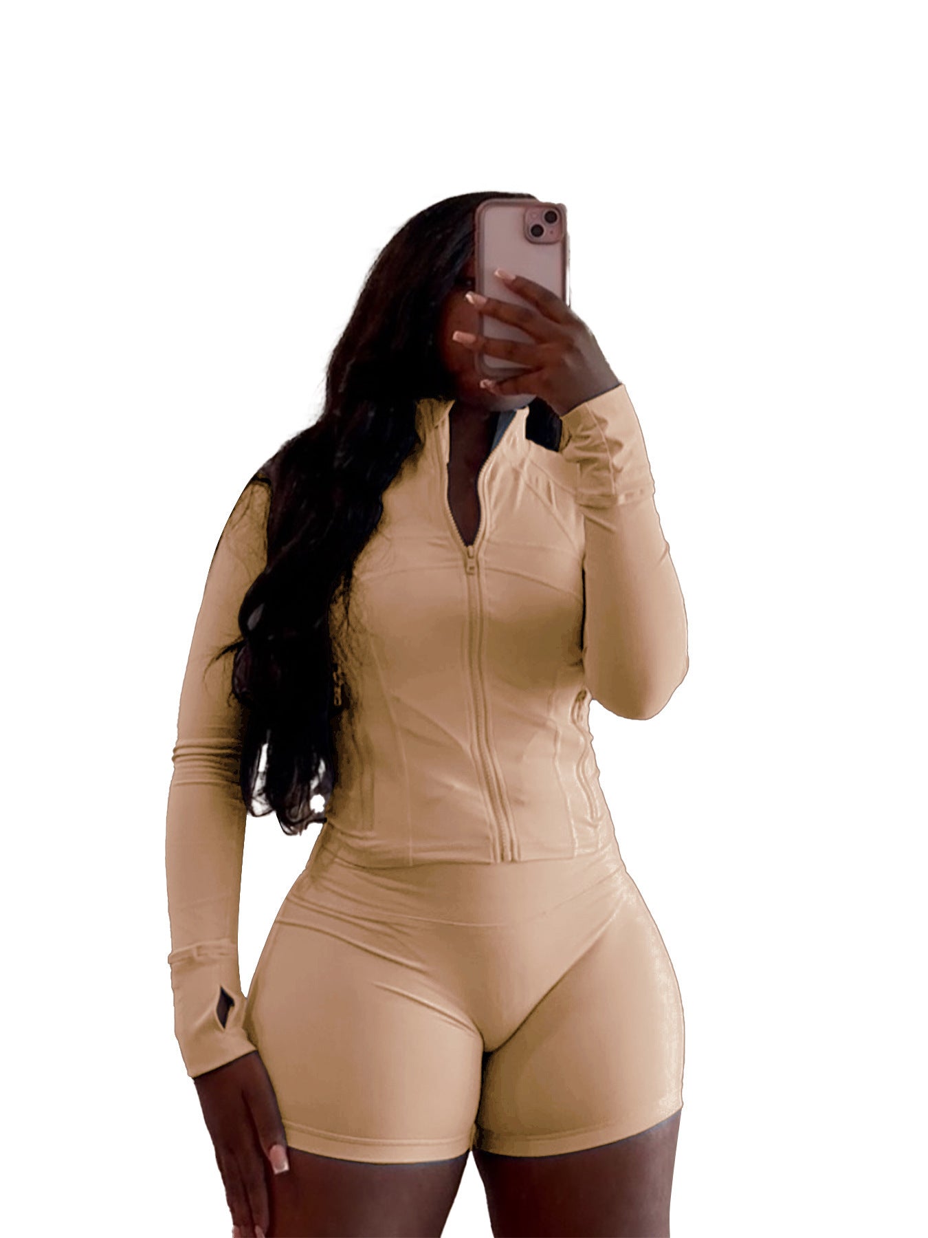 Women spring/summer casual sexy long-sleeved top and shorts two-piece set 29