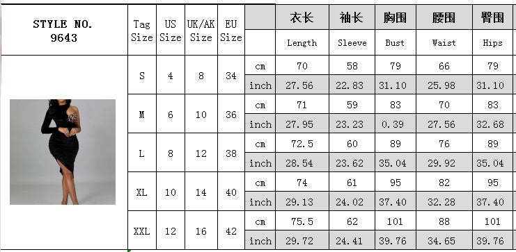 Women's Sexy Slim One-Shoulder Single Sleeve Irregular Dress 10