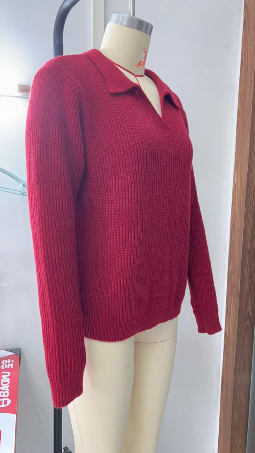 Women Turndown Collar Round Neck Sweater 22