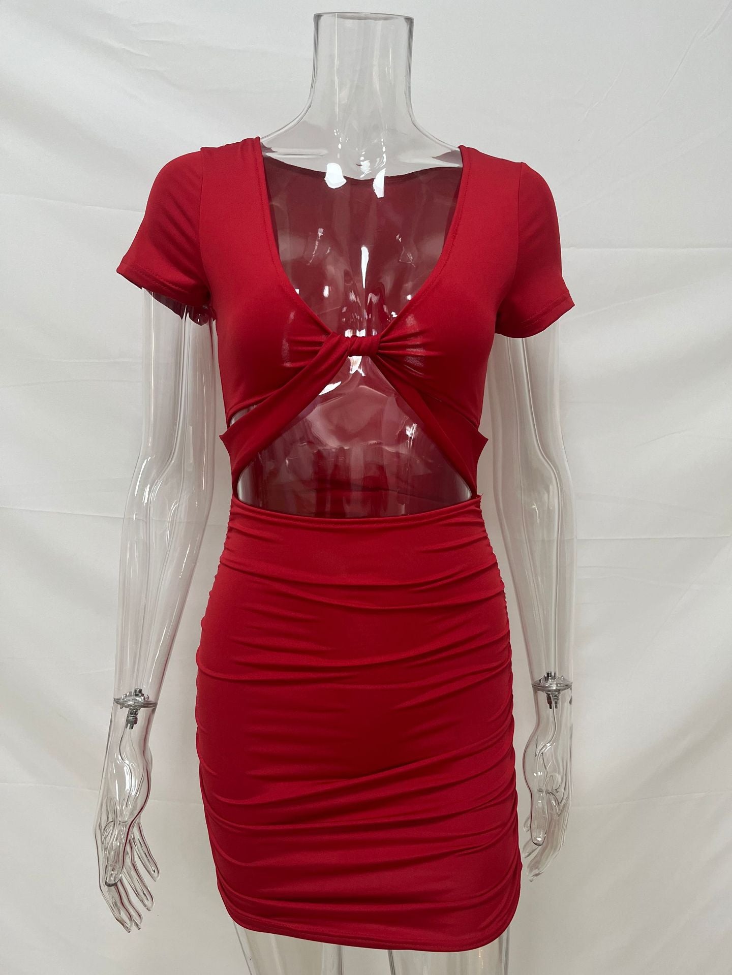 Women Summer Sexy V-Neck Short Sleeve Bodycon Dress 28