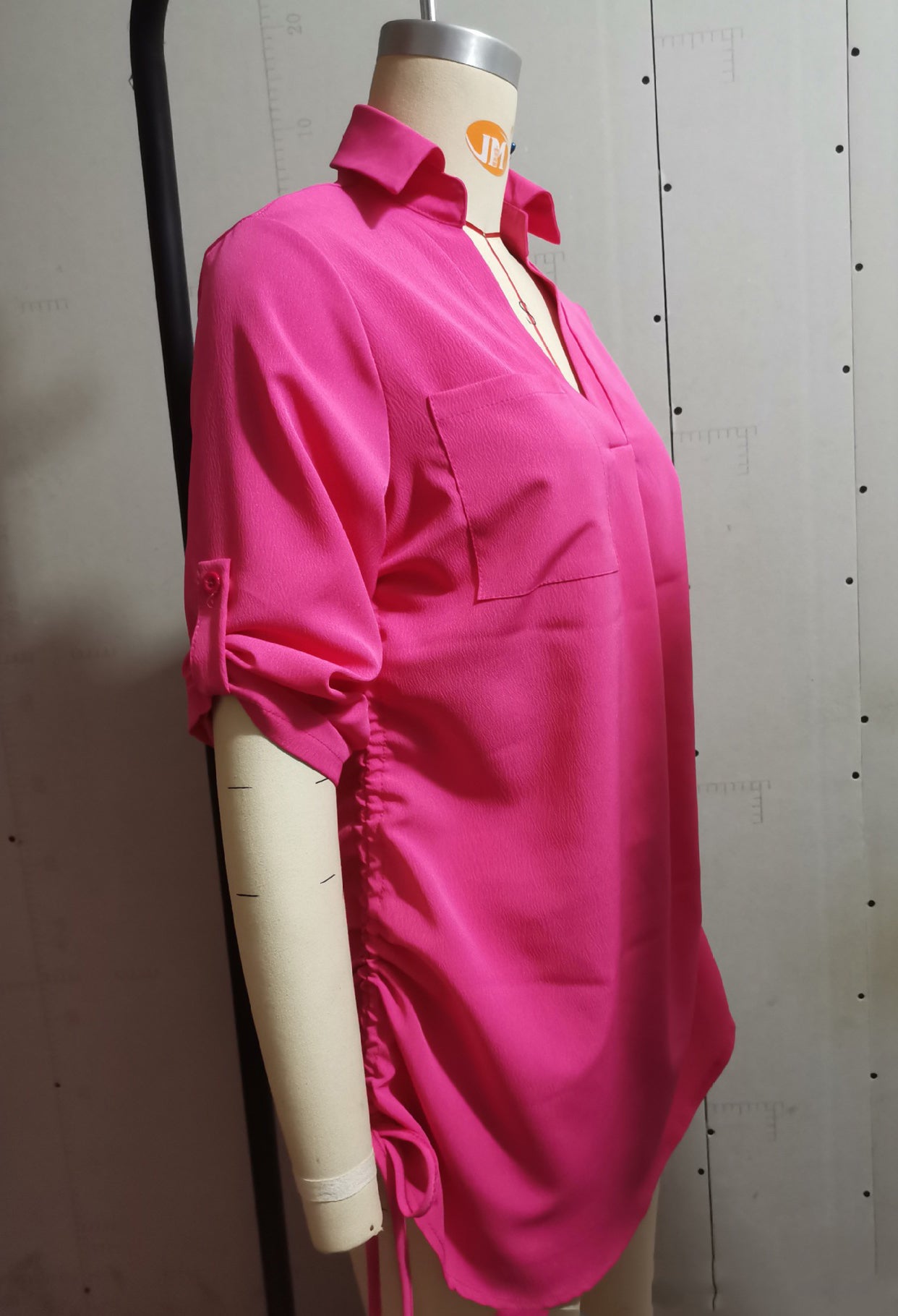 Women's Solid Color Drawstring Shirt Dress 18