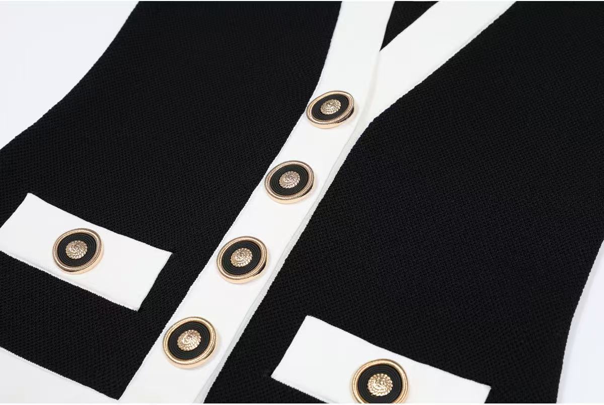 Women elegant button-down colorblock sleeveless single-breasted knitting dress 21