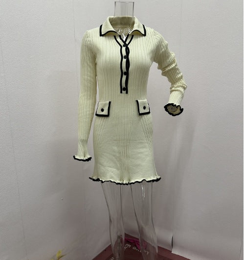 Autumn Women's Clothing Contrast Color Elegant Slim Knitting Dress 7
