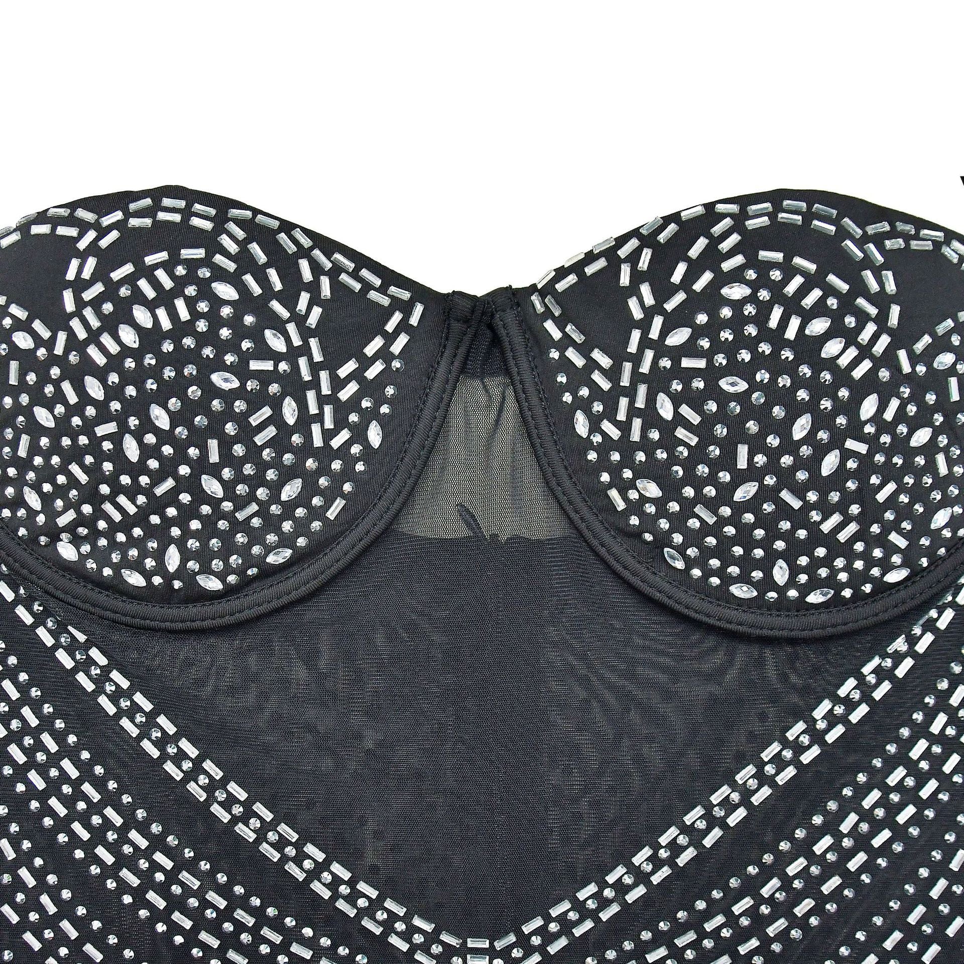 Fashion Women's Solid Color Mesh Beaded Long Sleeve Short Club Dress 24