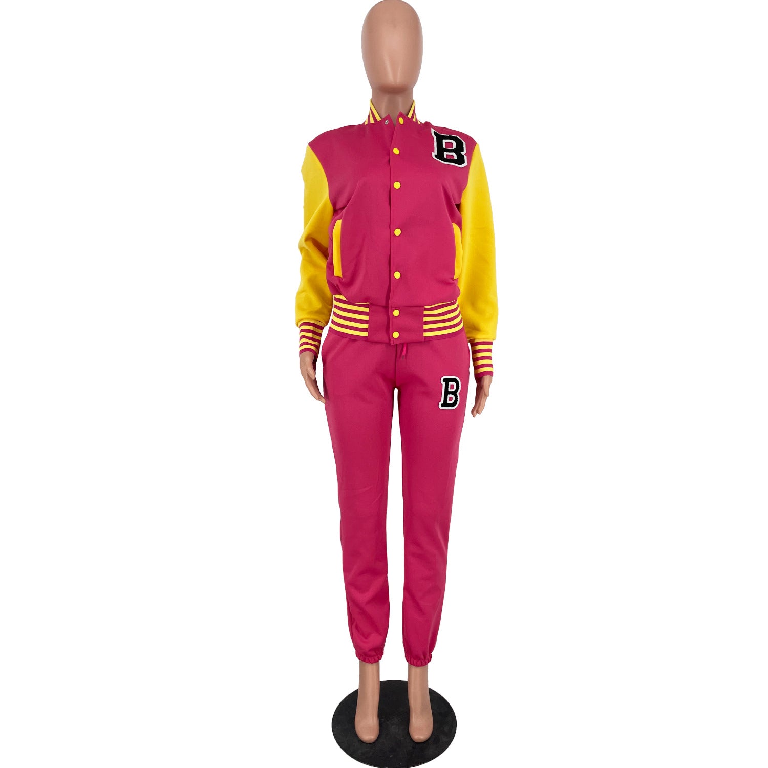 Women Letter Baseball Jacket and Pant Two-Piece Set 21