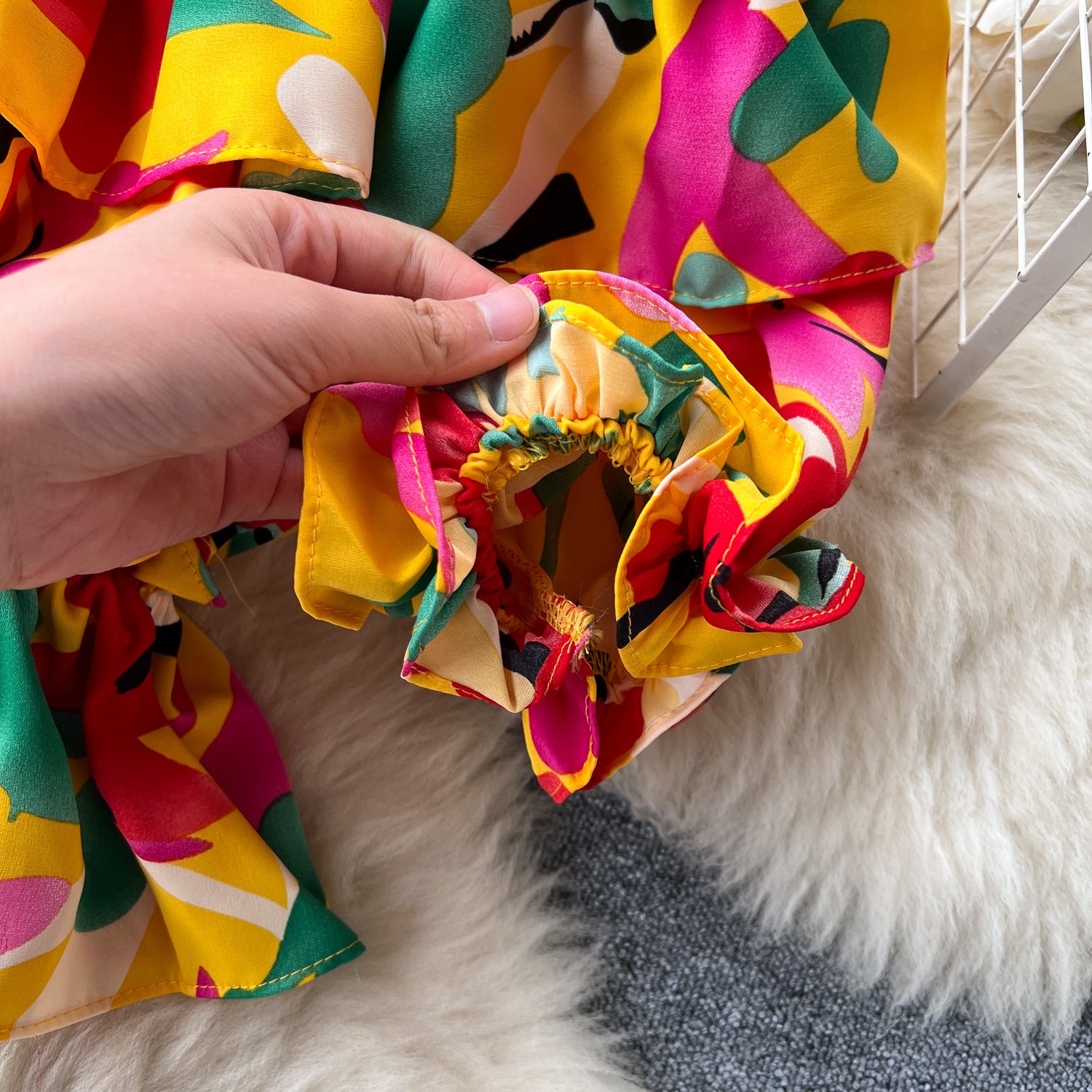 Women French Off Shoulder Ruffled Floral Blouse and Wide Leg Pants Two-Piece Set 27