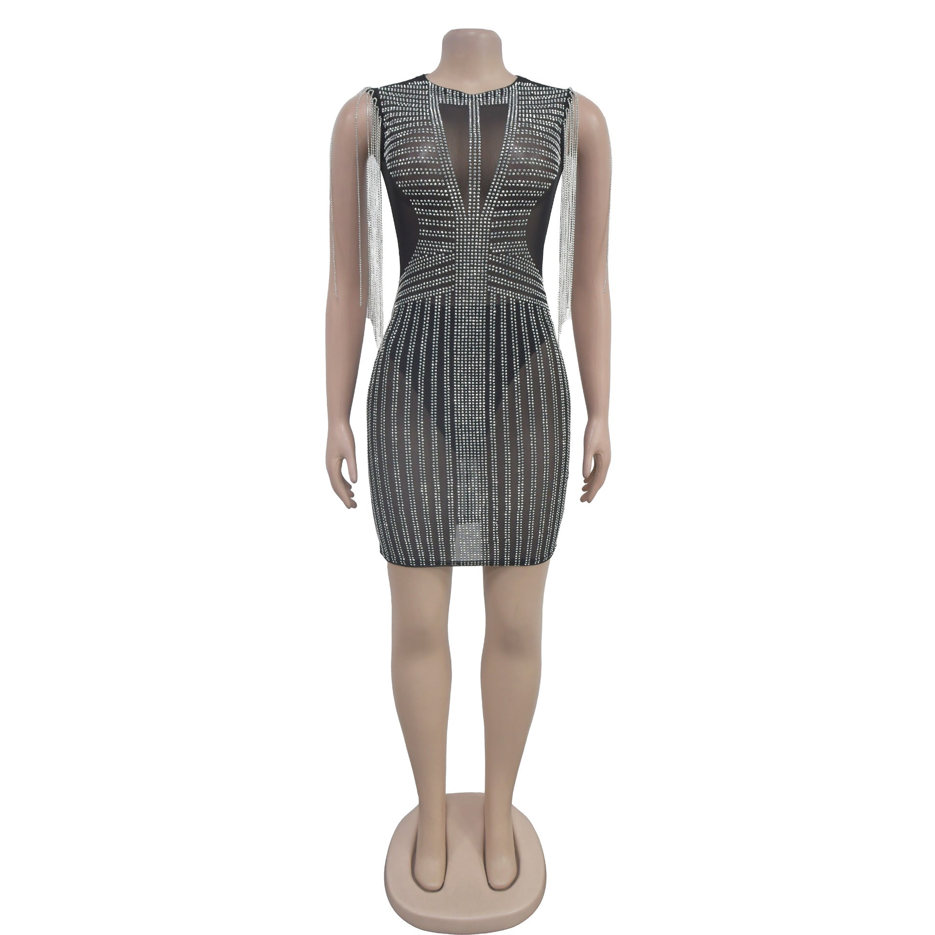 Women Tassel Beaded Sleeveless Dress 4