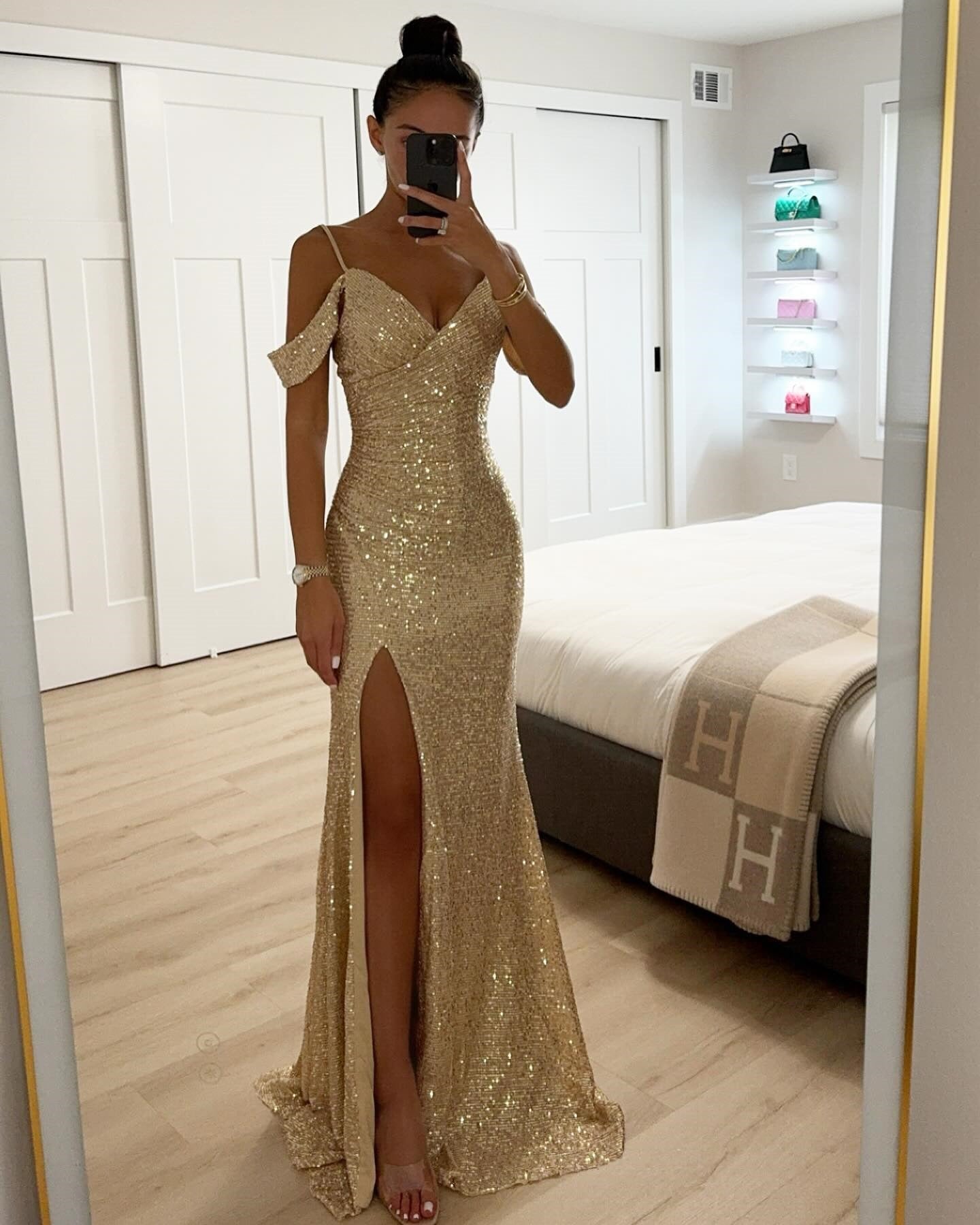 Women Suspender Sequin Slit Dress 8