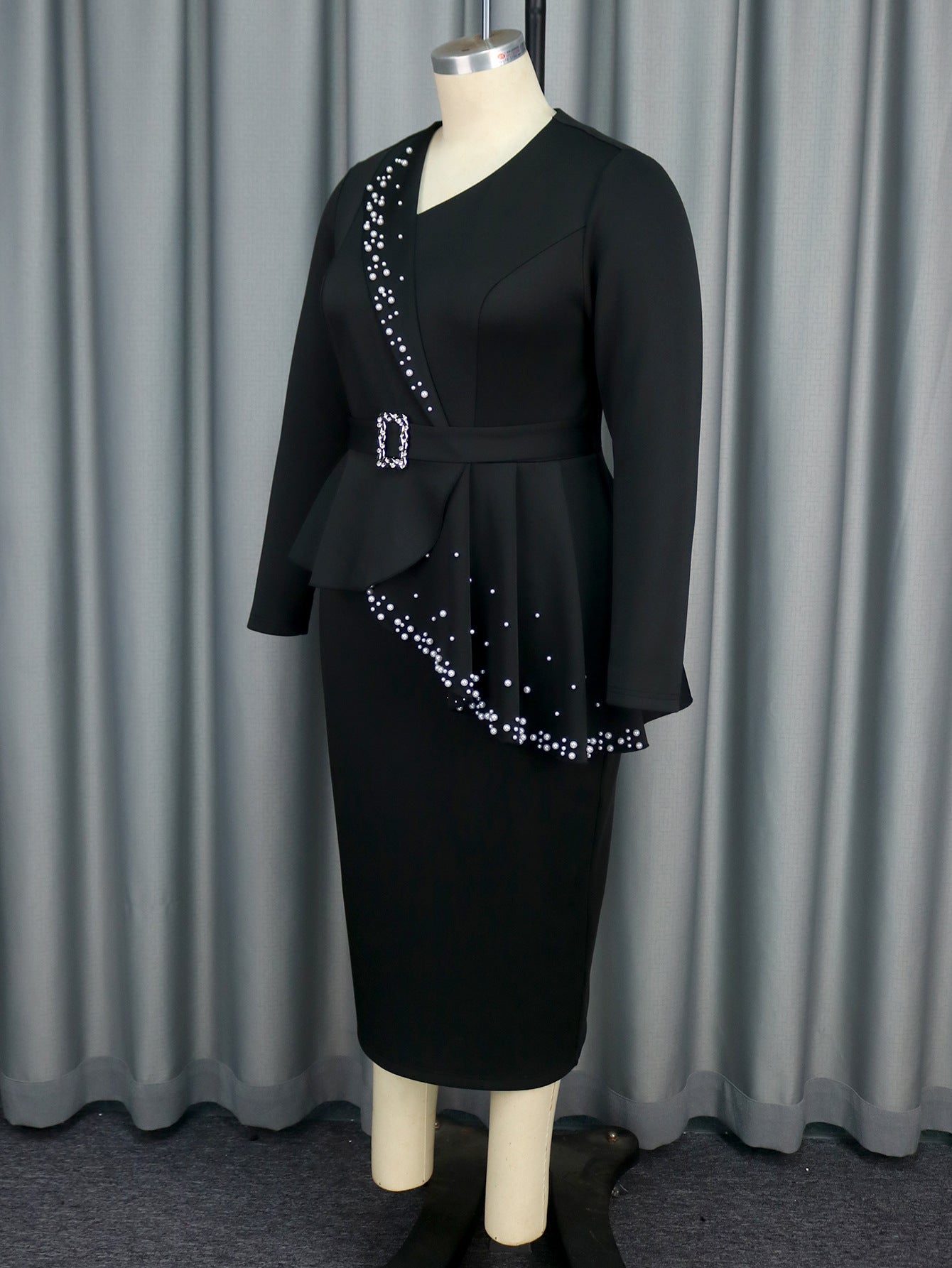 Ruffle beaded black Slim Fit Plus Size women Formal Party dress 6