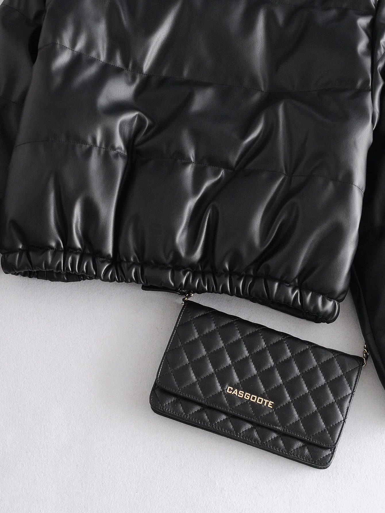 Leather Casual solid color leather cotton-padded Stand Collar jacket 77