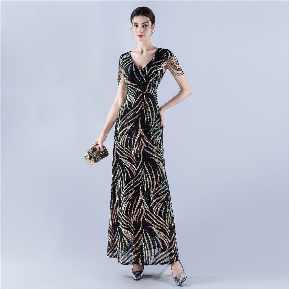 Women Sequin Beaded Evening Dress 12