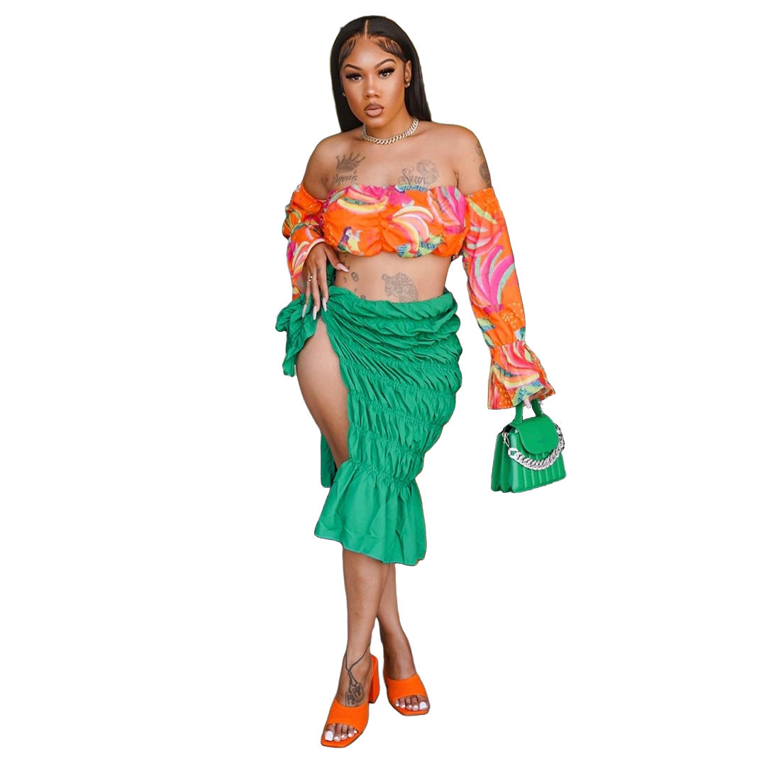 Women Solid Knotted Slit Stretch Pleated Skirt 3