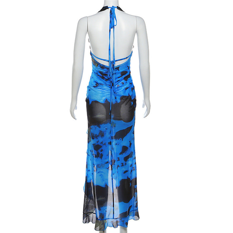 Summer Women's Fashion Halter Neck Sexy Deep V Neck Slim Irregular Dress 6