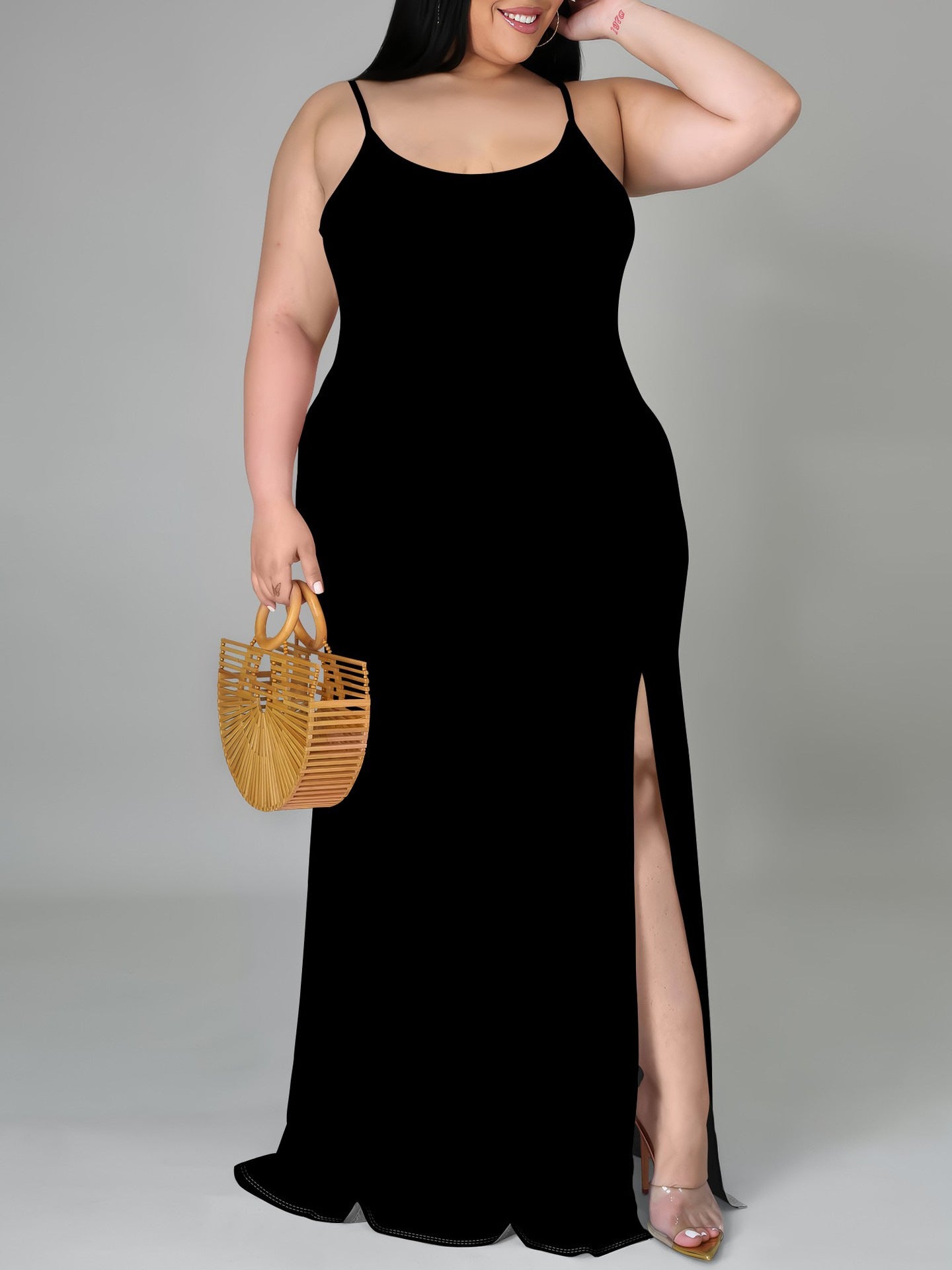 Plus size women solid bodycon strap dress 8