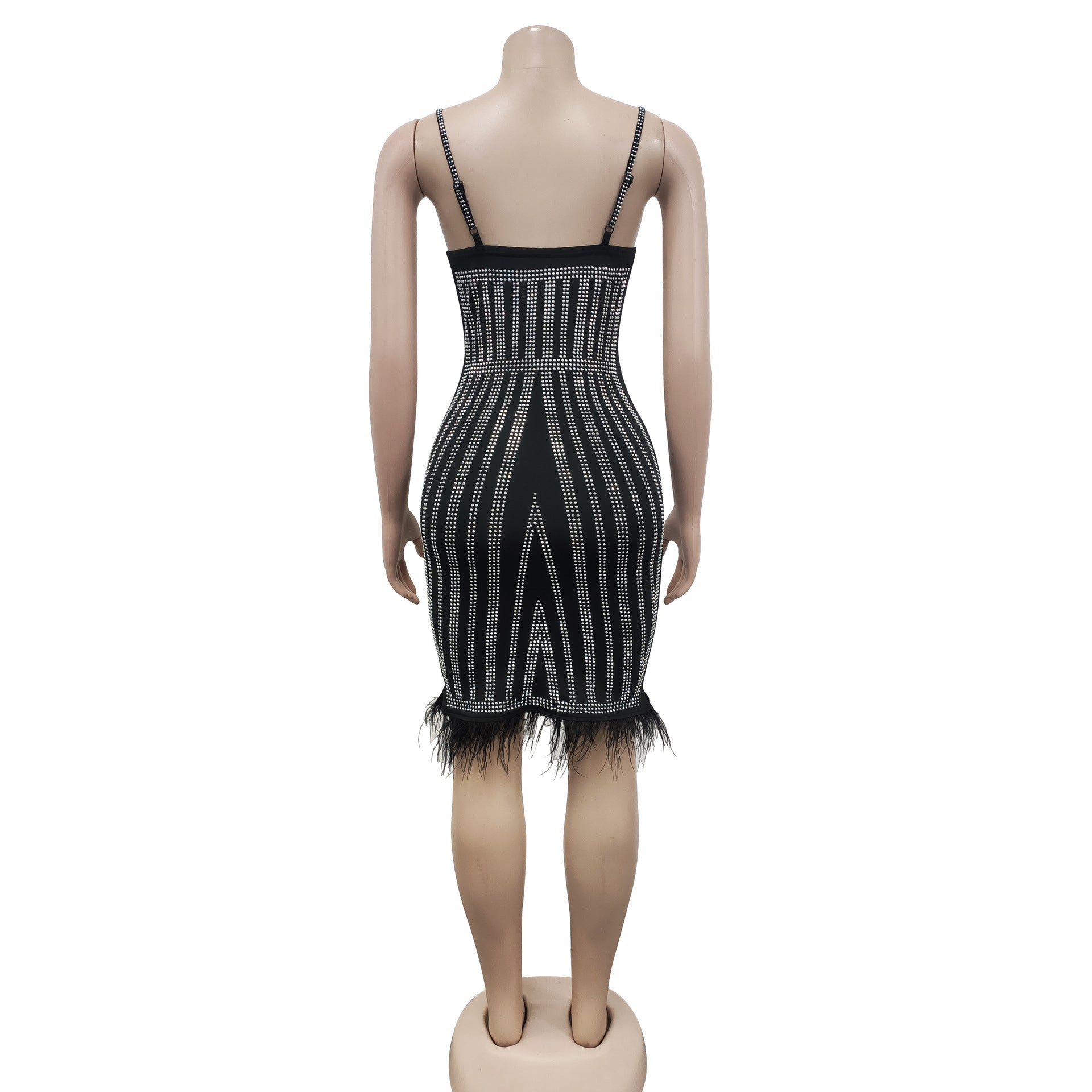 Women's Fashionable Sleeveless Beaded Feather Strap Club Dress 8